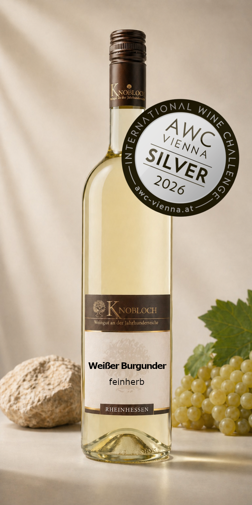 <br>Artikel-Nr.: 21<br> Weißer Burgunder Qualitätswein  feinherb 0,75l   I AWC SILBER 2026<br>